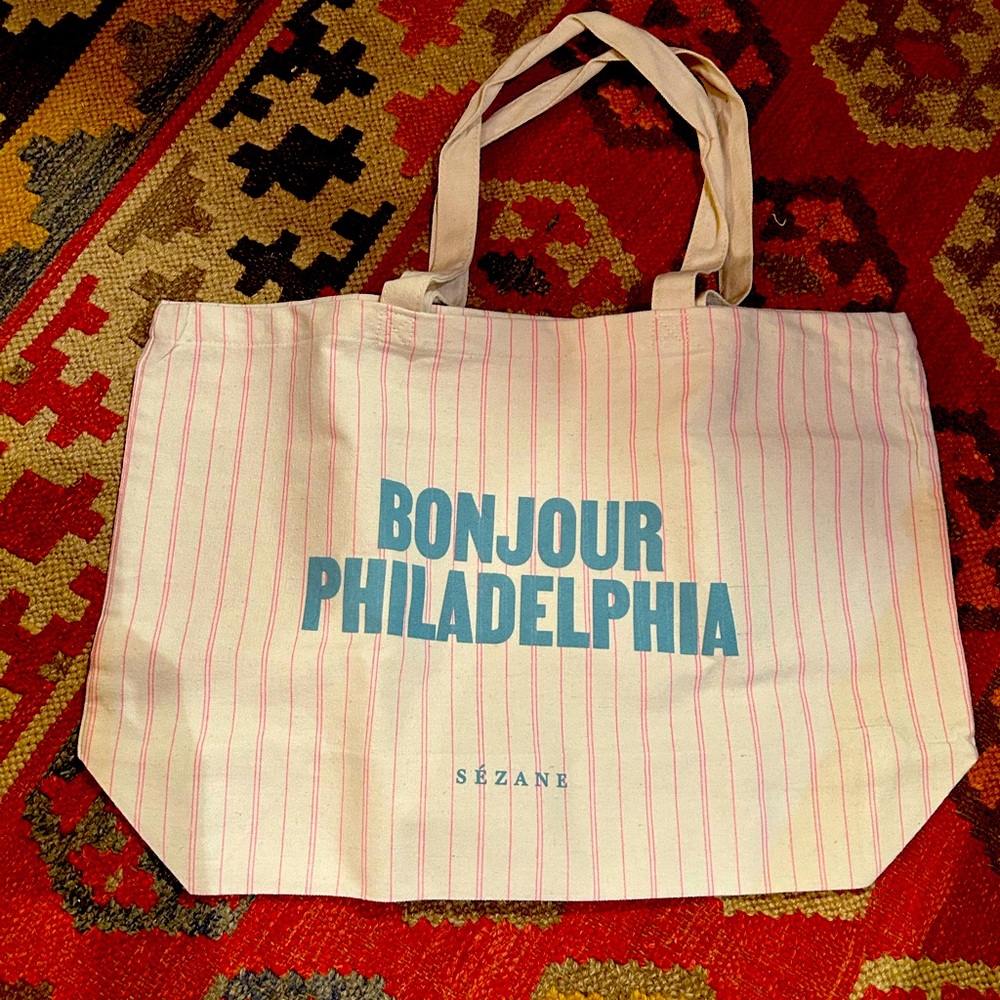 Sézane Bonjour Philadelphia Tote Bag and jewelry case NWOT